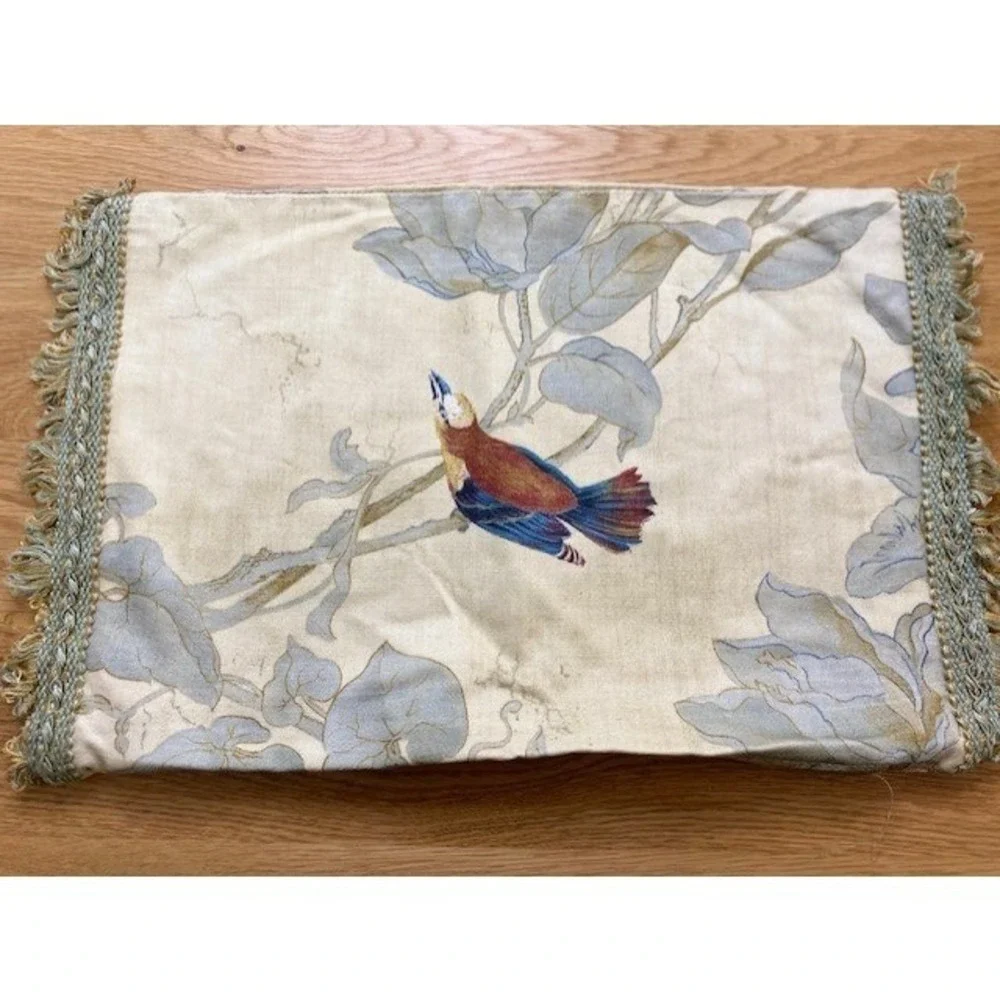 Unbranded Bird Floral Pillow Cover Home 16x10 Cream Good Fringe Botanical